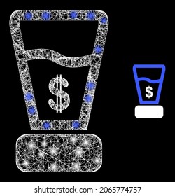 Helles Web-Modell Dollar-Mixer mit Leuchtpunkten. Flache Maschen aus linearem Rahmen, erzeugt mit durchkreuzten weißen Linien und dem Dollar-Mixer-Symbol.