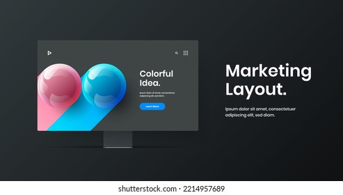 Bright web project design vector layout. Creative desktop mockup presentation concept.