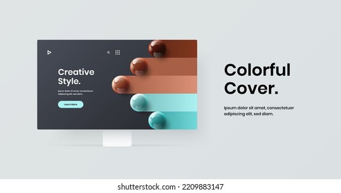 Bright website screen design vector layout. Premium desktop mockup banner template.
