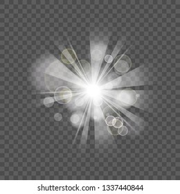 Bright white abstract festive bokeh flare effect on transparency background
