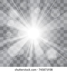 Bright white abstract festive bokeh flare effect on transparency background