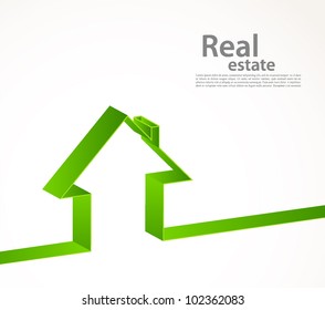 Bright white background with line of house