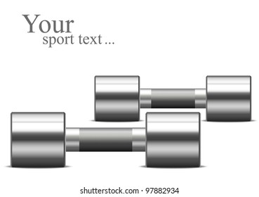 Bright white background with two metal dumbbell