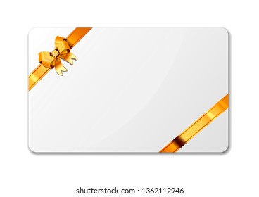 Bright white blank gift card template with golden luxury tape isolated on white