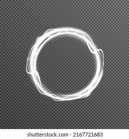 Bright white circle, golden line light effect. Glowing golden circle. Design element for the design of invitations, cards, presentations. PNG vector.