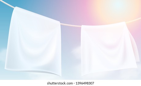 Bright White Clothes Hanging Out Dried On A Rope. EPS10 Vector