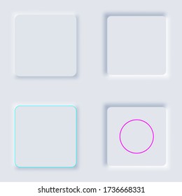 Bright white cube set gradient buttons. Internet symbols on a background. Neumorphic effect icons. Shaped figure in trendy soft 3D style.