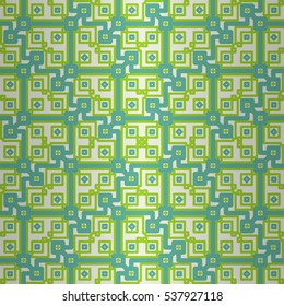Bright white decorative seamless pattern in labyrinth style. Actual motif.