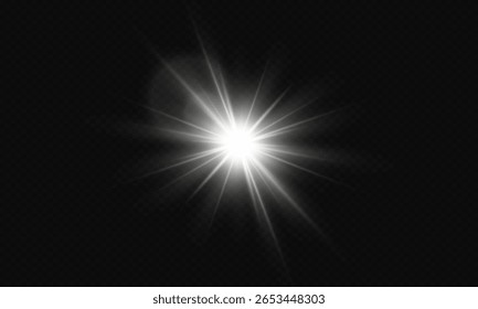Heller weißer Lichtblitz. Abstraktes Bild des Blitzes von Licht und weißem Stern, Vektorgrafiken.