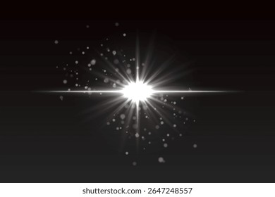 Bright white flash with scattered glow particles. Star-shaped burst with soft shimmer creates magical light effect.