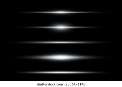 Bright white flashes and highlights.  Glowing lines of light. Horizontal highlights. Vector illustration eps 10.