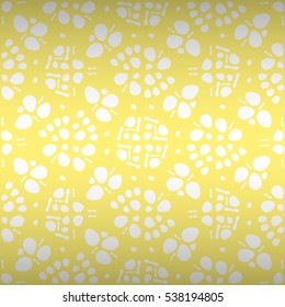 Bright white geometric seamless pattern in inkblot test style. Bright, symmetrical design for banner, fabric, wallpaper or other purpose.