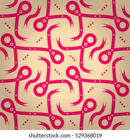 Bright white geometrical seamless pattern background in artistic style. Modern design. Tangled puzzle repeatable backdrop. Colorful, graphical design for textile, banner, wallpaper or other purpose.