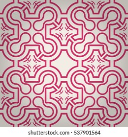 Bright white geometrical seamless pattern in maze style. Compound mosaic repeatable backdrop. Colored, contrast design for web, textile, game or other purpose. Vector background. Contemporary design.