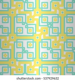 Bright white geometrical seamless pattern in maze style. Tangled mosaic repeatable backdrop.