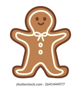 bright white gingerbread boy with vanilla icing trim, lively flat design

