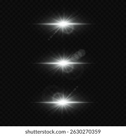 Bright white glare of light with lens reflection, star flash.