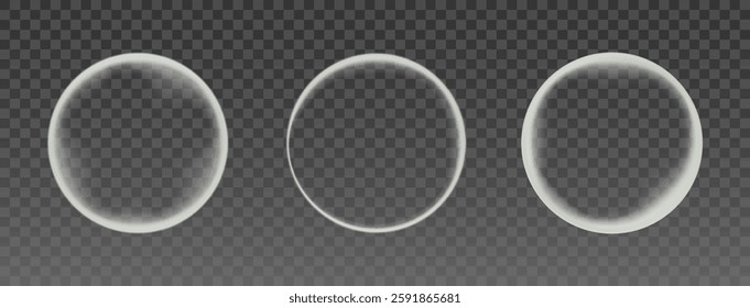 Bright white glowing circle frames with various light intensities and effects. Perfect for futuristic design elements, UI overlays, and abstract background compositions.