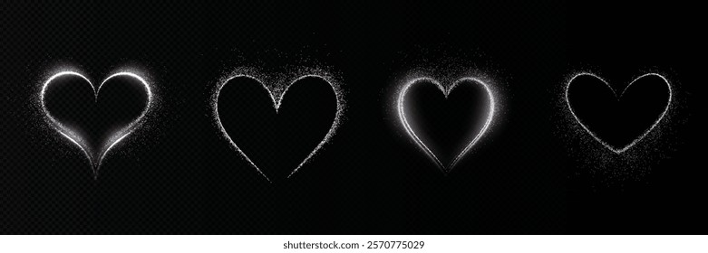 Bright white heart outline with shimmering particles and glowing accents. Perfect for Valentine's Day cards, wedding graphics, and romantic banners