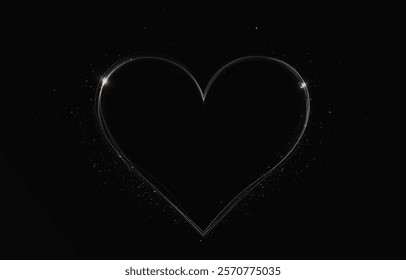 Bright white heart outline with shimmering particles and glowing accents. Perfect for Valentine's Day cards, wedding graphics, and romantic banners