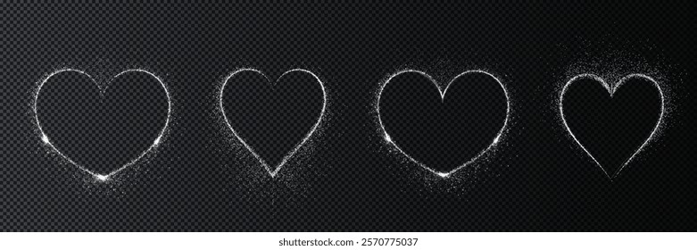 Bright white heart outline with shimmering particles and glowing accents. Perfect for Valentine's Day cards, wedding graphics, and romantic banners