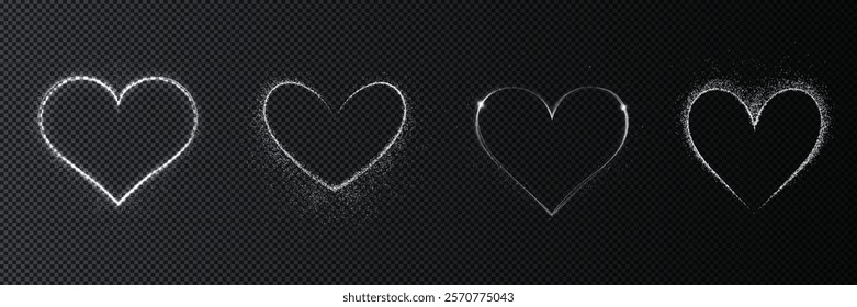 Bright white heart outline with shimmering particles and glowing accents. Perfect for Valentine's Day cards, wedding graphics, and romantic banners