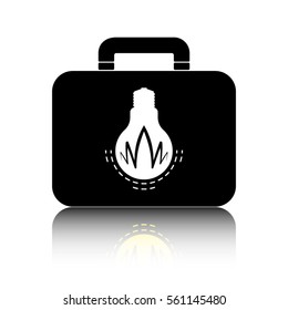 Bright white lamp isolated on a black suitcase. Electric service icon
