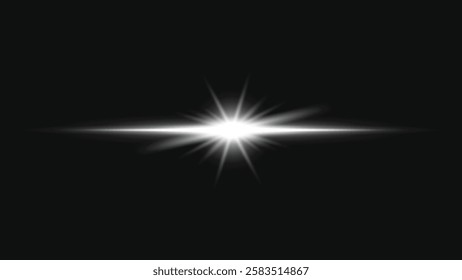 Bright white light burst on a black background. Radiating light burst effect. Star-like light burst with glowing edges.