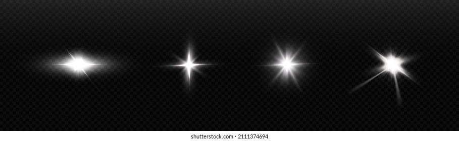 Bright white light effect with rays and highlights for vector illustration.	
