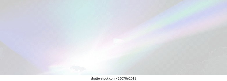 Bright white light explosion with lens flare, rainbow reflections, and sparkles on transparent background.	
