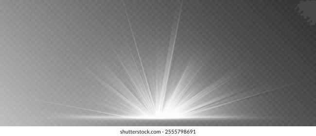 Bright White Light Explosion: Radiant Flash with Shimmering Rays and Highlights on Transparent Background for Elegant Designs
