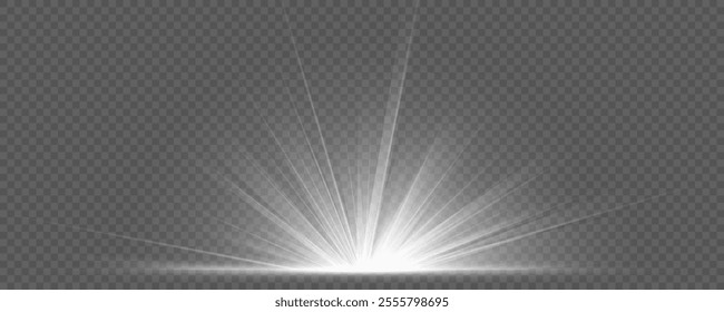 Bright White Light Explosion: Radiant Flash with Shimmering Rays and Highlights on Transparent Background for Elegant Designs