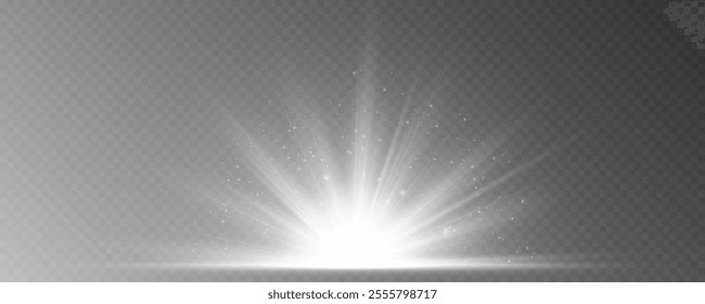 Bright White Light Explosion: Radiant Flash with Shimmering Rays and Highlights on Transparent Background for Elegant Designs