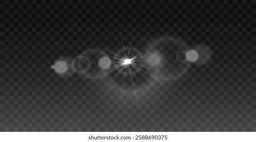 Bright white light flare, realistic lens effect, shining glow with transparency, starburst illumination, soft bokeh, sparkling reflection, abstract light overlay, radiant explosion, glare effect