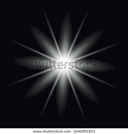 A bright white light flash on a dark background with clear, crisscrossing beams and concentric circles around the center, creating a lens or flash effect.