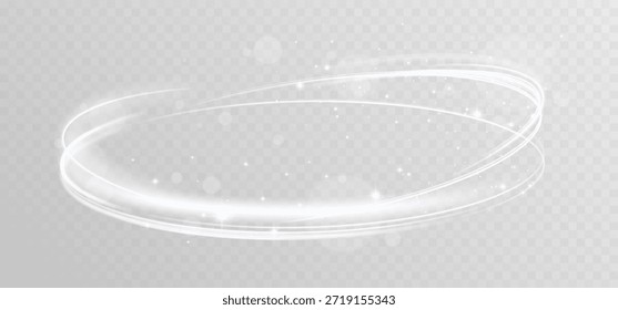 Anel de luz branco brilhante com partículas espumantes formando um halo dinâmico iluminado pela frente em fundo transparente.