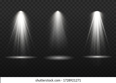 Bright White Lighting With Spotlights, Projector Light Effects, Scene, Spot Light Isolated On Transparent Background, Collection Of Stage Lighting Spotlights, Stage Lighting Large Collection, Vector.