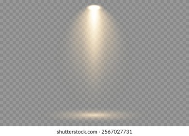 Bright white lighting with spotlights. 
Vector spotlights with bright white light to illuminate the stage. Spotlight with bright white light. Spotlight isolated on transparent background, vector.