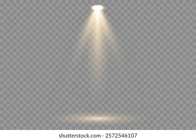 Bright white lighting with spotlights. 
Vector spotlights with bright white light to illuminate the stage. Spotlight with bright white light. Spotlight isolated on transparent background, vector.