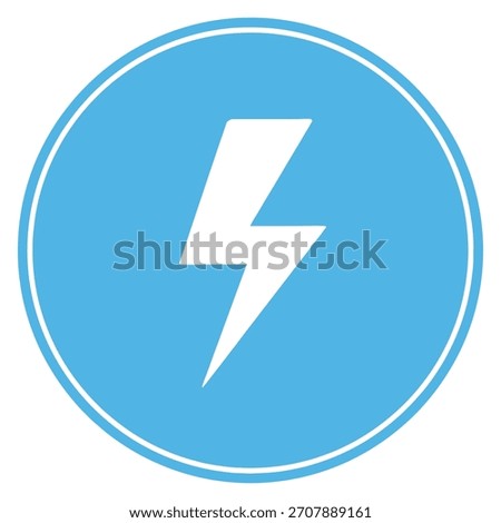 Bright White Lightning Bolt Symbol Inside a Light Blue Circle on White Background High Voltage Icon Illustration Power Energy Electricity Concept Represents Electrical Hazard Caution