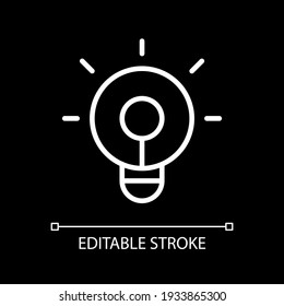Bright white linear icon for dark theme. Smartphone app for brightness. Smart home control. Thin line customizable illustration. Isolated vector contour symbol for night mode. Editable stroke