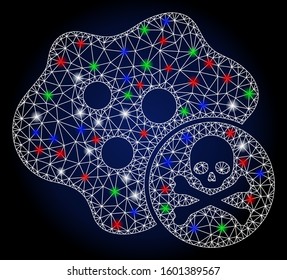 Bright white mesh bactericidal toxin with sparkle effect. Abstract illuminated model of bactericidal toxin. Shiny wire frame triangular mesh bactericidal toxin icon.