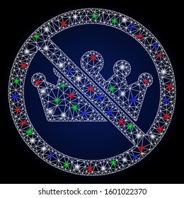 Bright white mesh no monarchy with glow effect. Abstract illuminated model of no monarchy. Shiny wire carcass polygonal mesh no monarchy icon. Vector abstraction on a dark blue gradient background.