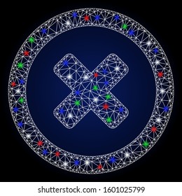 Bright white mesh wrong with glow effect. Abstract illuminated model of wrong. Shiny wire carcass polygonal mesh wrong icon. Vector abstraction on a dark blue gradient background.
