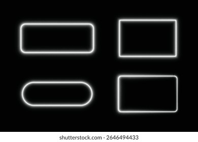 Quadrado retangular oval brilhante neon branco brilhante com quadro de canto arredondado completo e efeito de luz de espaço vazio em plano de fundo isolado preto para modelo de design de banner ou layout gráfico digital