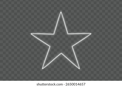 Bright white neon glowing star frame border with empty space and triangular light effect on transparent background for modern design banner template poster or abstract decoration