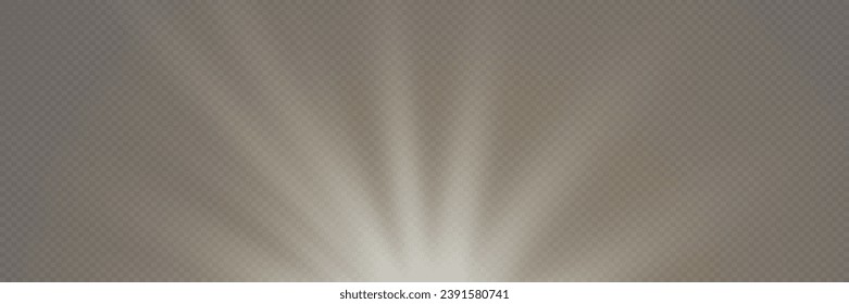Bright white rays of light and sun, spotlights, illumination on a transparent background