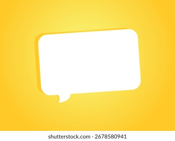 Eine helle weiße Sprechblase mit einem subtilen Schatten schwebt auf einem lebendigen, strukturierten gelben Hintergrund und suggeriert Kommunikation und Ideen.