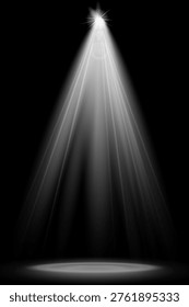 Bright White Spotlight Beam with Radiating Light Rays on Dark Stage Background