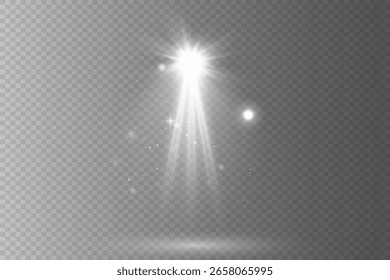 Bright white spotlights with a flash of light effect. Light effect. On a transparent background.